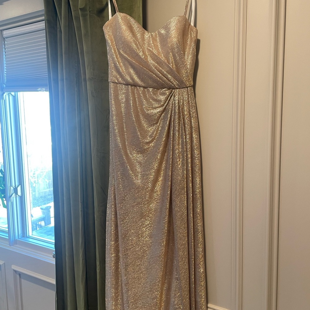 Hayley Paige Occasions Gold Strapless Dress